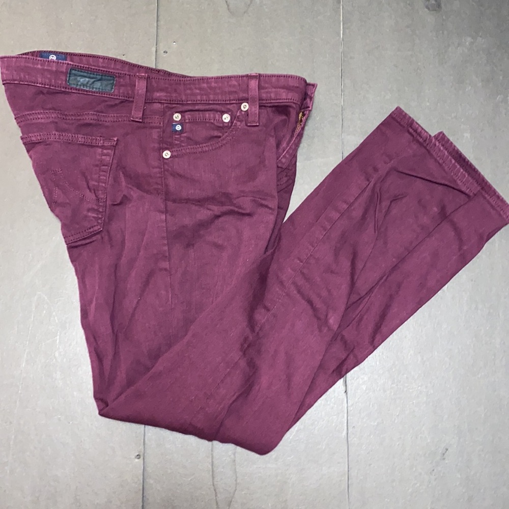 AG Adriano Goldschmied Size 28R The Stevie Ankle Slim Straight Leg Burgundy Jean - Picture 6 of 16